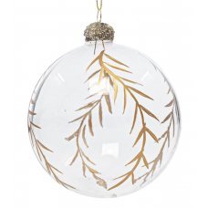 Χριστουγεννιάτικες Γυάλινες Μπάλες Διάφανες με Χάλκινα Φύλλα - Σετ 4 τεμ. (8cm)